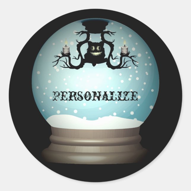 Sticker Rond Chandelier de chat noir neige globe (Devant)