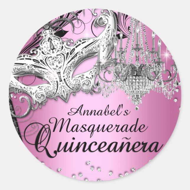 Sticker Rond Chandelier Masquerade Quinceanera rose (Devant)