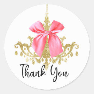 Sticker Rond Chandelier rose Bow Gold Merci