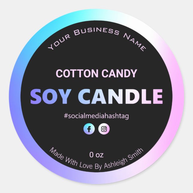 Sticker Rond Chandelle de soja couleur Iridescente Coton Candy  (Devant)