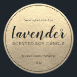 Sticker Rond Chandelle de soja maison Calligraphie Champagne Go<br><div class="desc">Chic, moderne et simple bio étiquette de bougie de soja fait maison avec le texte artisanal de l'amour, bougie de soja parfumé, votre parfum customisé et votre nom d'entreprise en noir élégant écriture calligraphie et typographie moderne sur un arrière - plan d'or de champagne. Ajoutez simplement vos informations au étiquette...</div>