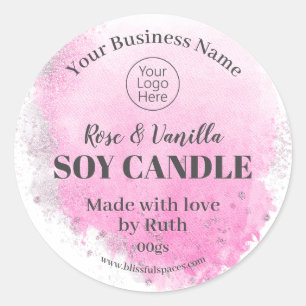 Sticker Rond Chandelle de soja parfumée rose Melt Logo Étiquett