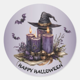 Sticker Rond Chandelles violettes d'Halloween chauves-souris Éf