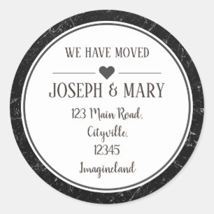 Sticker Rond Changement d'adresse en marbre noir