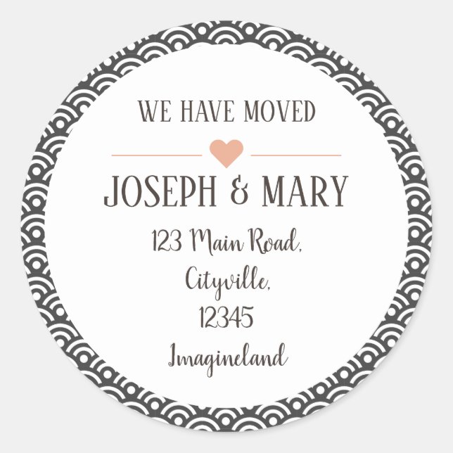 Sticker Rond Changement d'adresse gris motif moderne (Devant)