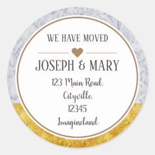 Sticker Rond Changement d'adresse marbre blanc or élégant moder
