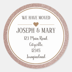 Sticker Rond Changement d'adresse rose or parties scintillant m