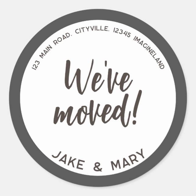 Sticker Rond Changement d'adresse Simple Modern Nous avons démé (Devant)