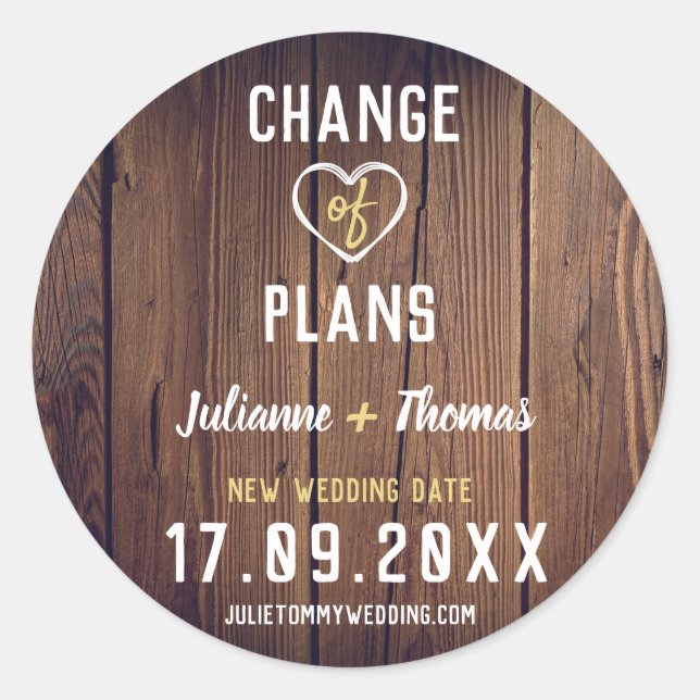 Sticker Rond Changement de plans personnalisé en écriture rusti (Devant)