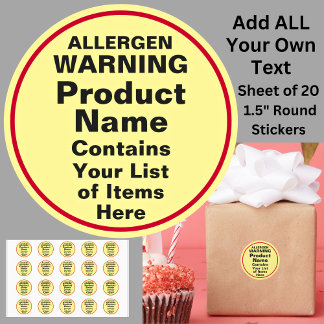 Sticker Rond Changer TOUS LES TEXTES Avertissement d'allergène,