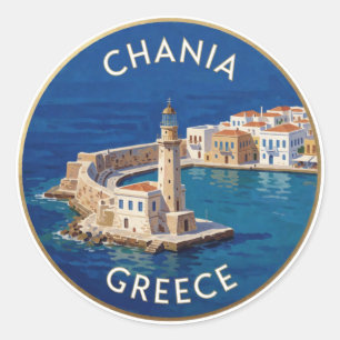 Sticker Rond Chania Grèce Phare du Port Vénitien Voyage
