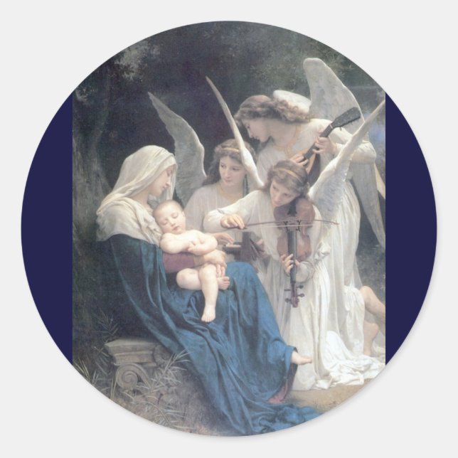 Sticker Rond Chanson des anges peinture antique bébé religion (Devant)