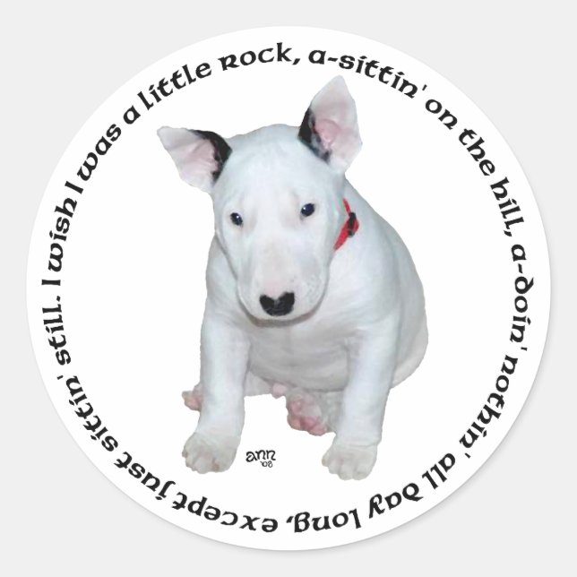 Sticker Rond Chansons de chiot Bull Terrier (Devant)