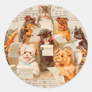Sticker Rond Chant de chats et de chiens, Vintage Arthur Thiele