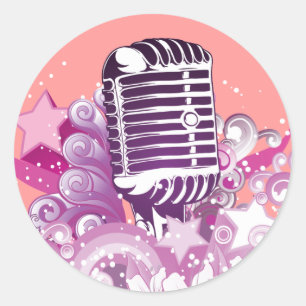 Sticker Rond chant diva vintage microphone vecteur