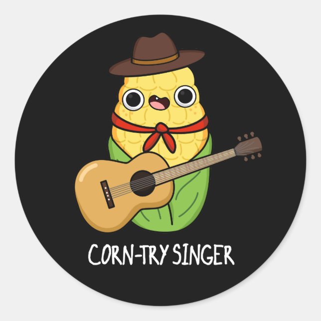 Sticker Rond Chanteur de corne Funny Corn Pun Dark BG (Devant)