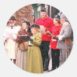 STICKER ROND CHANTEURS VICTORIENS DE CHANT DE NOËL