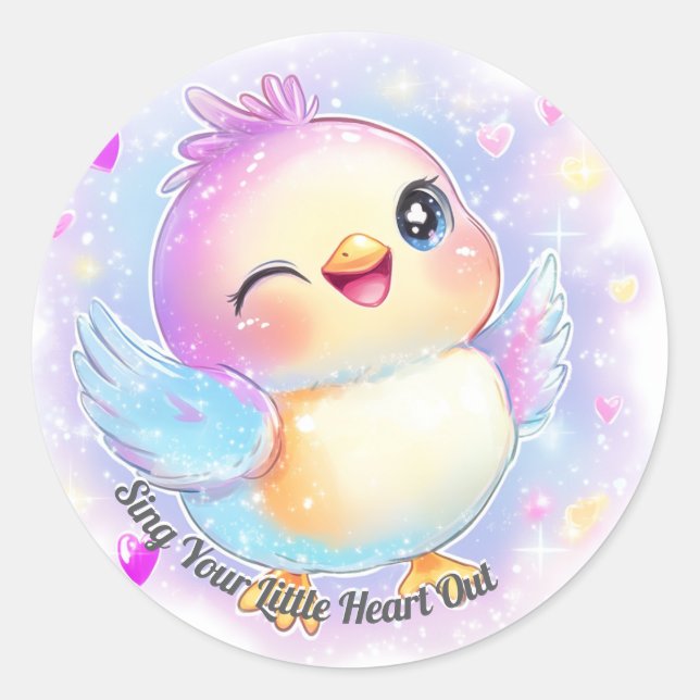 Sticker Rond Chantez votre petit coeur dehors : mignon Pastel B (Devant)