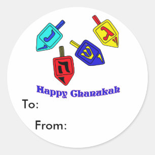 Sticker Rond Chanukah Dreidels