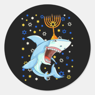 Sticker Rond Chanukah Juif Menorah Requin drôle Hanoukka