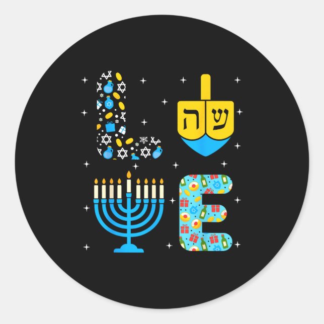 Sticker Rond Chanukah Menorah Dreidel Icons Hanukkah Love Celeb (Devant)