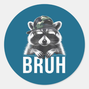Sticker Rond Chapeau Camouflage Raton Laveur Bruh Jeunesse Adol