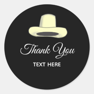 Sticker Rond Chapeau Country & Calligraphie sur Merci noir