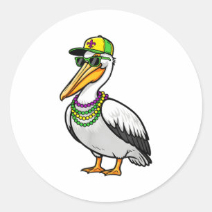Sticker Rond Chapeau de bouffon de Pélican Mardi Gras Perles T-