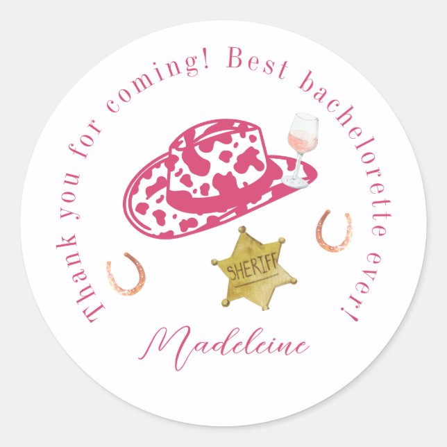 Sticker Rond Chapeau de Cowgirl Personnalisé Rose pour Enterrem (Devant)