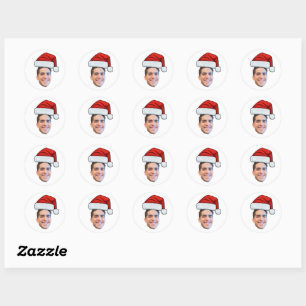 Sticker Rond Chapeau de Noël de Père Noël avec photo de visage