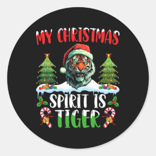 Sticker Rond Chapeau de Noël de Santa pour Tigre Noël Mon Espri