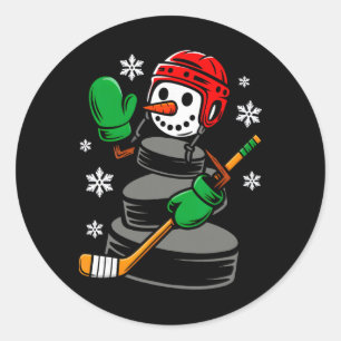 Sticker Rond Chapeau de Noël Hockey Bonhomme de Neige Xmas Drôl