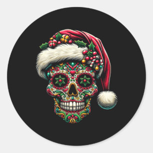 Sticker Rond Chapeau de Noël pour hommes Crâne de Sucre Santa J