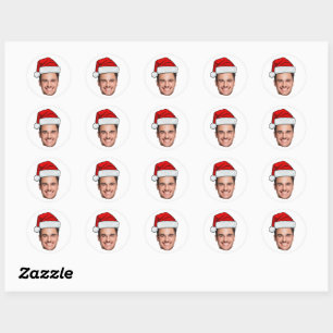 Sticker Rond Chapeau de Père Noël avec photo de visage personna