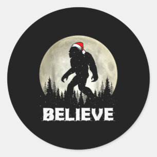 Sticker Rond Chapeau de Père Noël Bigfoot Croit Lumières de Noë