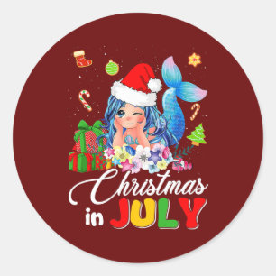Sticker Rond Chapeau de Père Noël de Noël en Juillet Mignon Ani