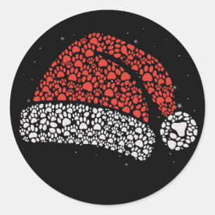 Sticker Rond Chapeau de Père Noël Empreinte de Patte Noël Amour