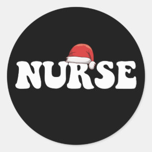 Sticker Rond Chapeau de Père Noël infirmière Noël soins infirmi