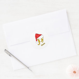 Sticker Rond Chapeau de Père Noël Joyeux Noël Nom personnalisé 