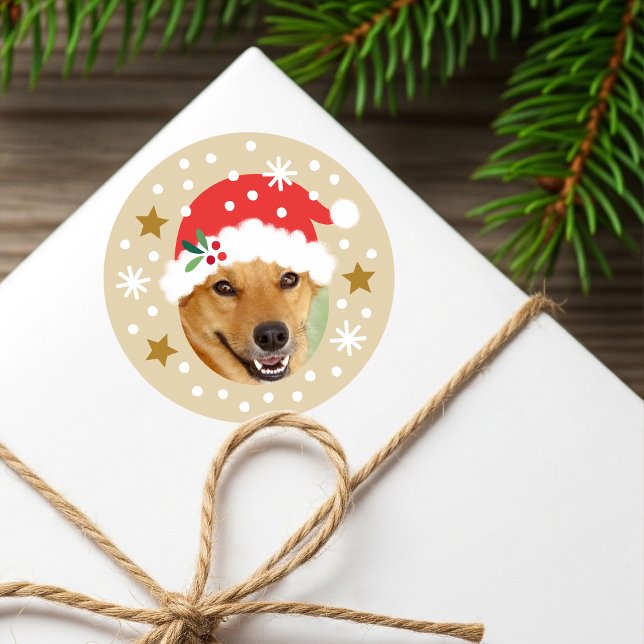 Sticker Rond Chapeau de Père Noël personnalisé pour photo drôle (Créateur téléchargé)