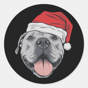 Sticker Rond Chapeau de Père Noël Pitbull Noël Xmas Animalerie