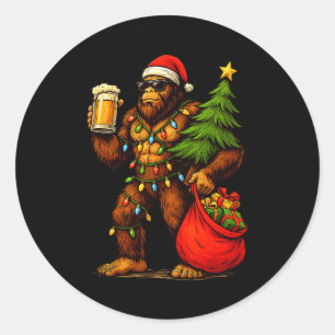 Sticker Rond Chapeau de Santa drôle de gros pied Boisson Sapin
