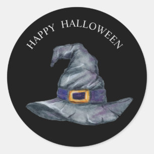 Sticker Rond Chapeau de sorcière à l'aquarelle pour Halloween