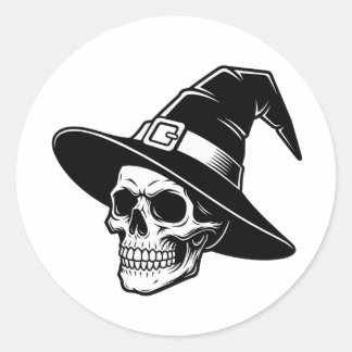 Sticker Rond Chapeau de sorcière crâne Art gothique - autocolla