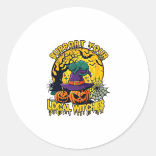 Sticker Rond Chapeau de sorcière de chat Halloween Soutenir les