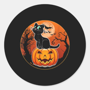 Sticker Rond Chapeau de sorcière de chat noir Halloween mignon 