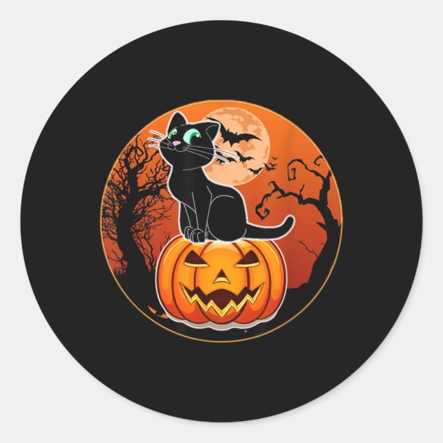 Sticker Rond Chapeau de sorcière de chat noir Halloween mignon  (Devant)