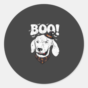 Sticker Rond Chapeau de sorcière de chien Halloween Boo Chauves