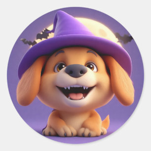 Sticker Rond Chapeau de Sorcière de Chien Mignon Épouvantail Ar