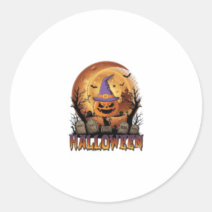 Sticker Rond Chapeau de sorcière de citrouille d'Halloween Chat
